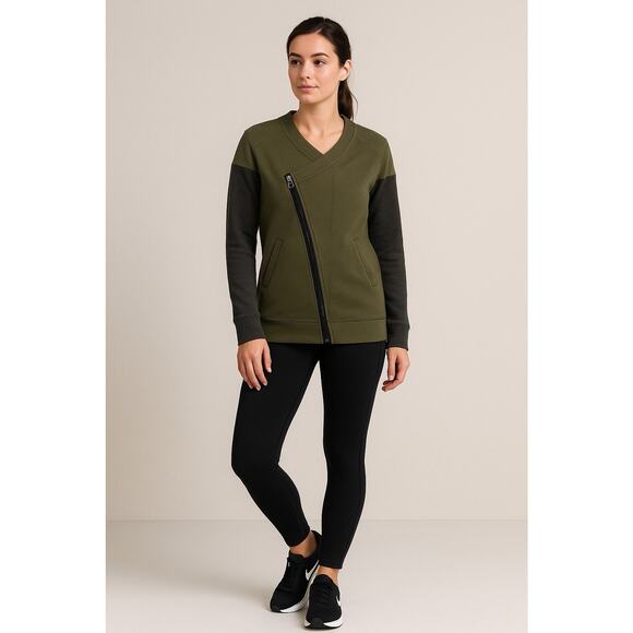 Lululemon Off The Mat Jacket Womens Size 4 Green Gray Asymmetrical Zip